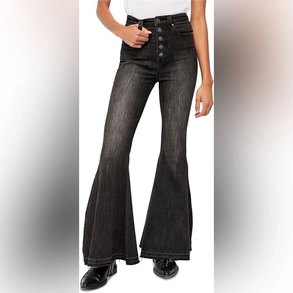 Free People Galaxy Black Denim Flare Jeans